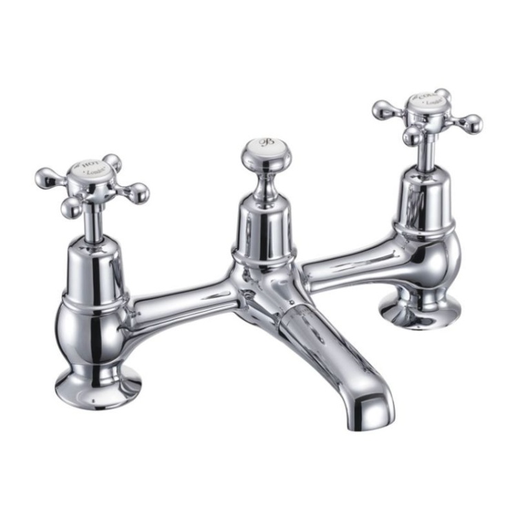 Burlington Claremont 2 Tap Hole Bridge Basin Mixer with Plug & Chain Waste & Swivel Spout